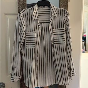 White and Gray striped Button Down Shirt